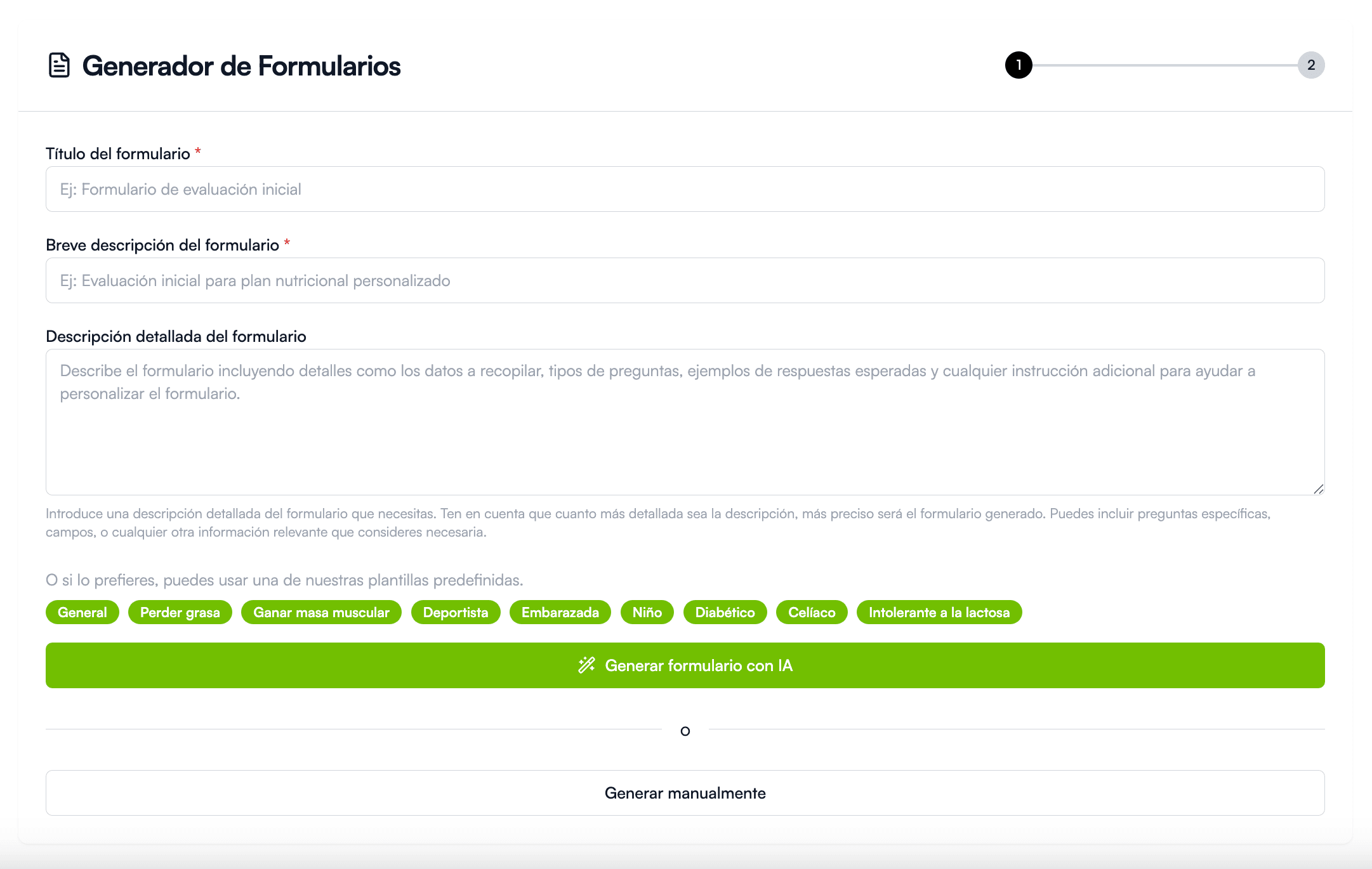 Generador de Formularios Nutriolift